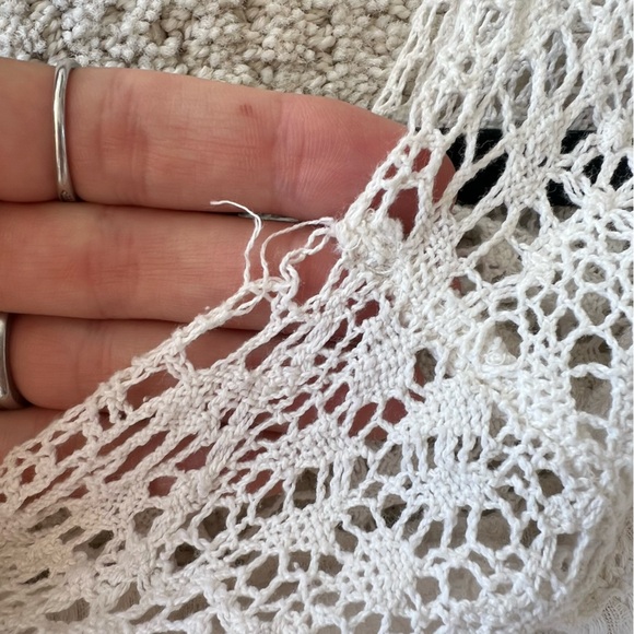 FREE PEOPLE White Crochet Lace Tiered Mini Dress Long Bell Sleeves 4 - Picture 9 of 12